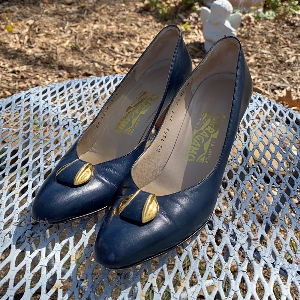 Vintage Salvatore Ferragamo Blue Leather Heels